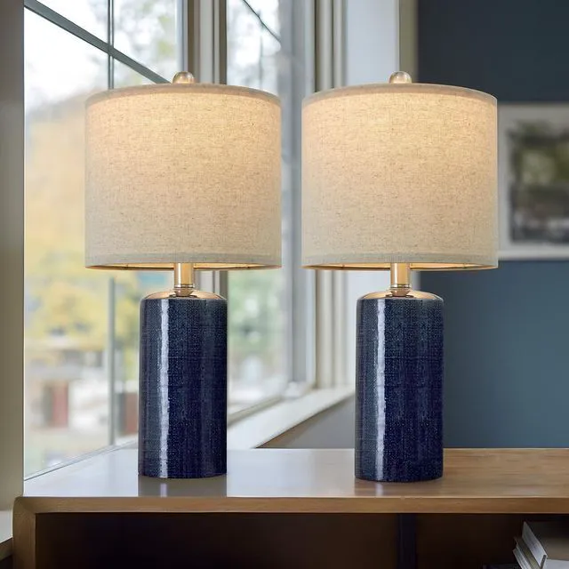 Alt view image 7 of 7 - Small Table Lamps Set of 2 for Living Room 20.25" Blue Lamps Bedside Lamps Ceramic Lamps for Night Stands, Table Lamps for Bedroom, Mid Century Modern Boho Farmhouse Nightstand Nursery Side Table Lamp