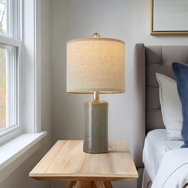 Alt view image 3 of 7 - Small Table Lamps Set of 2 for Living Room 20.25" Grey Lamps Bedside Lamps Ceramic Lamps for Night Stands, Table Lamps for Bedroom, Mid Century Modern Boho Farmhouse Nightstand Nursery Side Table Lamp