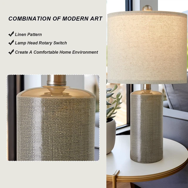 Alt view image 4 of 7 - Small Table Lamps Set of 2 for Living Room 20.25" Grey Lamps Bedside Lamps Ceramic Lamps for Night Stands, Table Lamps for Bedroom, Mid Century Modern Boho Farmhouse Nightstand Nursery Side Table Lamp