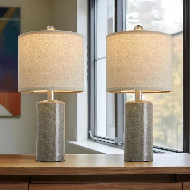 Alt view image 6 of 7 - Small Table Lamps Set of 2 for Living Room 20.25" Grey Lamps Bedside Lamps Ceramic Lamps for Night Stands, Table Lamps for Bedroom, Mid Century Modern Boho Farmhouse Nightstand Nursery Side Table Lamp