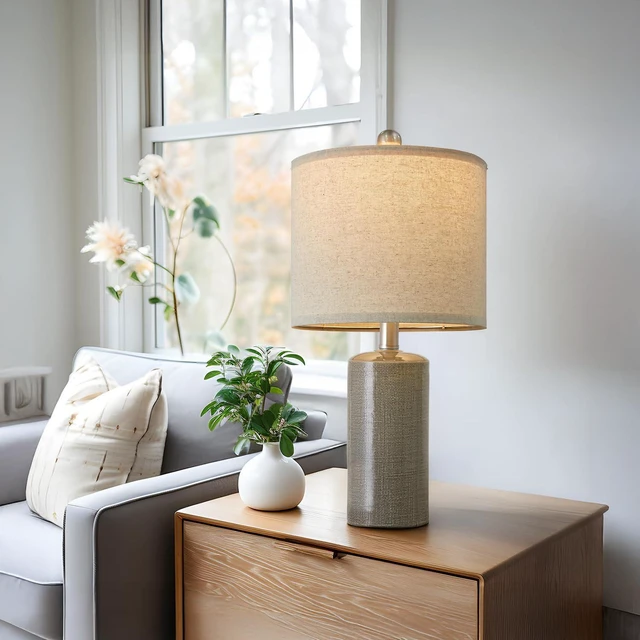 Alt view image 7 of 7 - Small Table Lamps Set of 2 for Living Room 20.25" Grey Lamps Bedside Lamps Ceramic Lamps for Night Stands, Table Lamps for Bedroom, Mid Century Modern Boho Farmhouse Nightstand Nursery Side Table Lamp