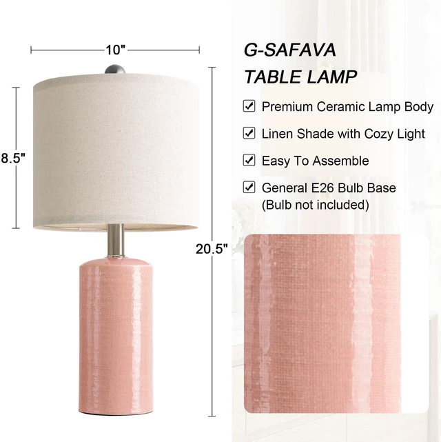Alt view image 2 of 7 - Small Table Lamps Set of 2 for Living Room 20.25" Pink Lamps Bedside Lamps Ceramic Lamps for Night Stands, Table Lamps for Bedroom, Mid Century Modern Boho Farmhouse Nightstand Nursery Side Table Lamp