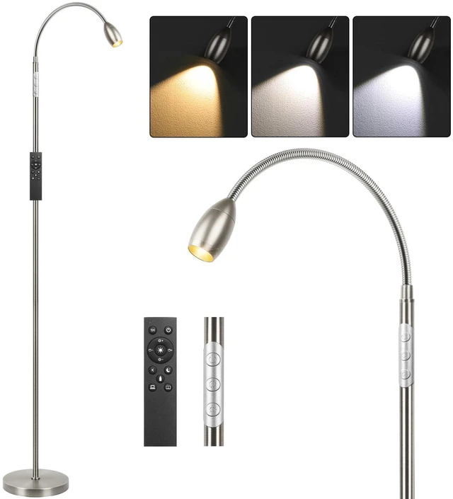 Main image of Reading Floor Lamp, 72" LED Dimmable Lamp with Gooseneck,Zoomable Spotlight Adjustable Color Beam Standing Lamp, Touch & Remote Control, Task Craft, Sewing, Bedroom Living Room, Office, Brushed Nicke