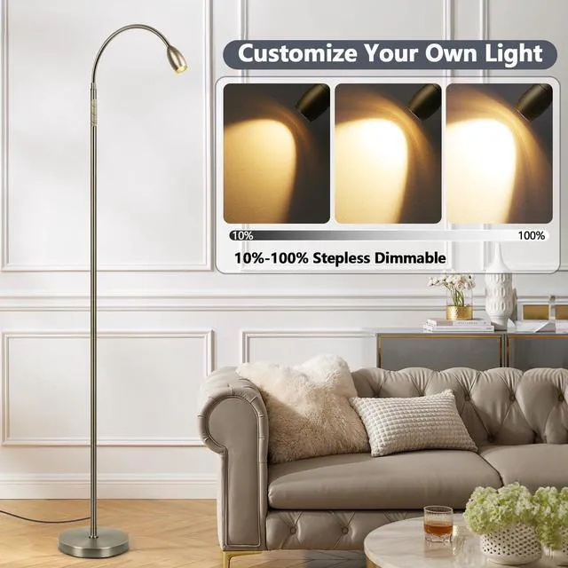 Alt view image 7 of 7 - Reading Floor Lamp, 72" LED Dimmable Lamp with Gooseneck,Zoomable Spotlight Adjustable Color Beam Standing Lamp, Touch & Remote Control, Task Craft, Sewing, Bedroom Living Room, Office, Bronze