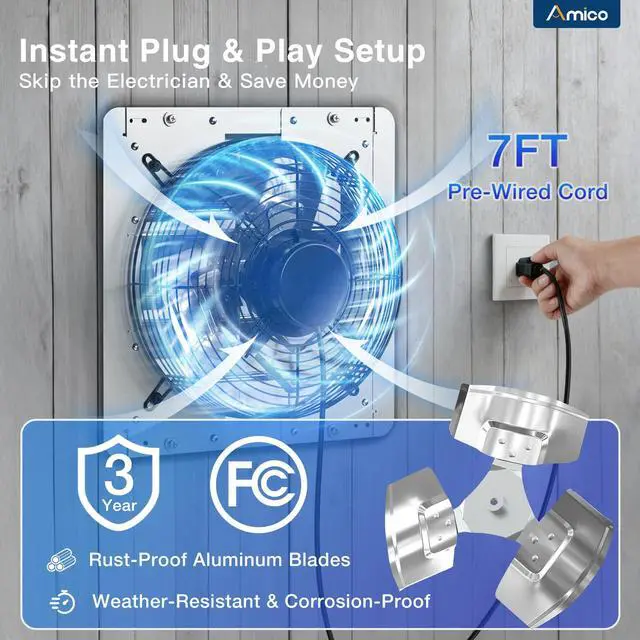 Alt view image 7 of 7 - 12" Shutter Exhaust Fan, Remote 9-Speed 25W DC Motor, 1200 CFM Energy-Efficient Wall Mount Ventilation Fan, Garage, Greenhouse, Attic, Chicken Coop, Plug&Play 8-Hr Timer, 3-Year Protection