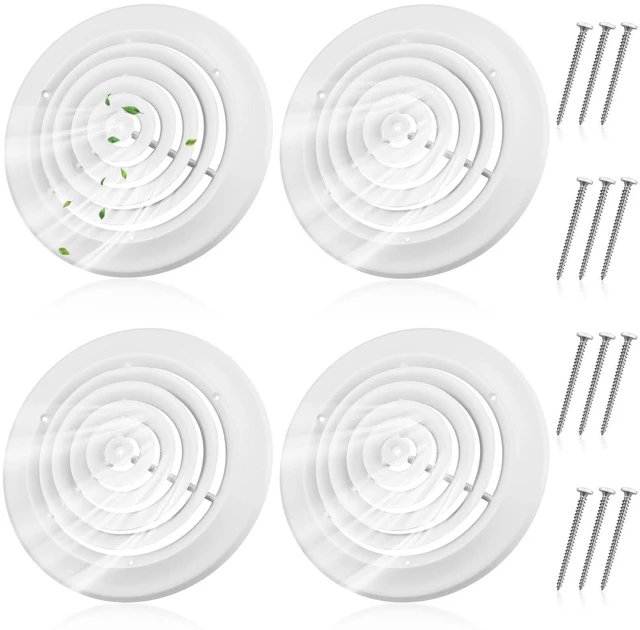 Main image of 4 Pcs 10 Inch Round Vent Cover, White Ceiling Diffuser with Screws Outer Dimensions 13-15/16", HVAC Vent Duct Register Cover, Replacement Exhaust Fan Covers for Home Office Kitchen Ventilation
