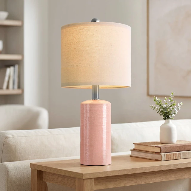 Alt view image 6 of 7 - Small Table Lamps Set of 2 for Living Room 20.25" Pink Lamps Bedside Lamps Ceramic Lamps for Night Stands, Table Lamps for Bedroom, Mid Century Modern Boho Farmhouse Nightstand Nursery Side Table Lamp