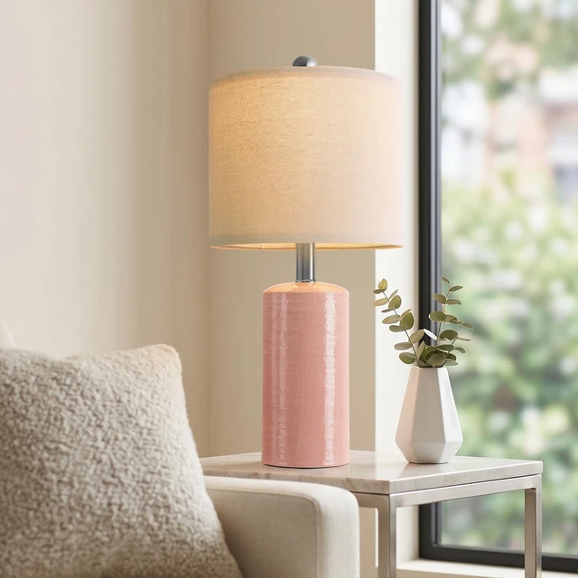 Alt view image 3 of 7 - Small Table Lamps Set of 2 for Living Room 20.25" Pink Lamps Bedside Lamps Ceramic Lamps for Night Stands, Table Lamps for Bedroom, Mid Century Modern Boho Farmhouse Nightstand Nursery Side Table Lamp