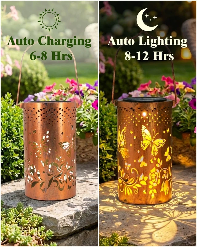 Alt view image 3 of 7 - Birthday Gifts for Women, Solar Lanterns, Butterfly, 1 Pack Solar Lanterns Outdoor Waterproof, Metal Hanging Lights, IP65 Waterproof, LED Decorative Lantern, Garden Decor, Gifts for Mom
