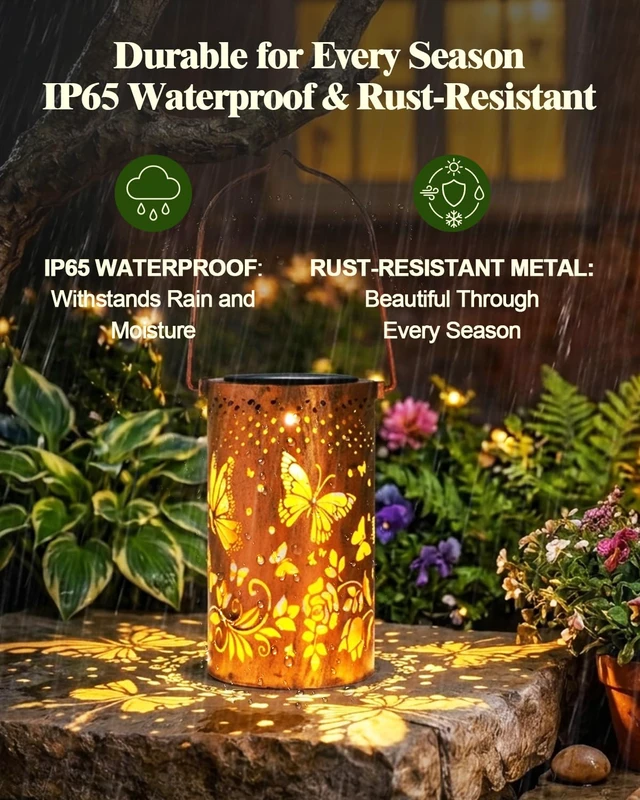 Alt view image 5 of 7 - Birthday Gifts for Women, Solar Lanterns, Butterfly, 1 Pack Solar Lanterns Outdoor Waterproof, Metal Hanging Lights, IP65 Waterproof, LED Decorative Lantern, Garden Decor, Gifts for Mom
