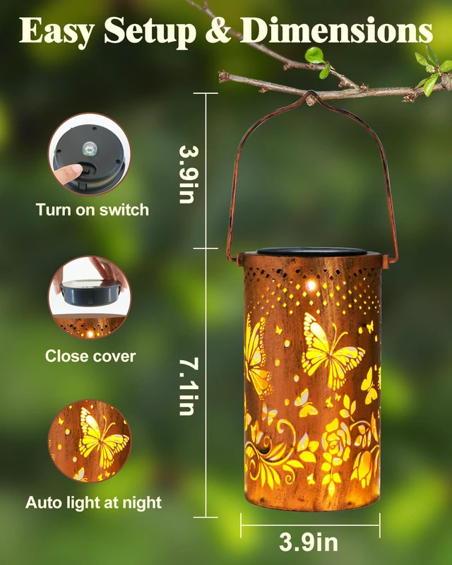Alt view image 4 of 7 - Birthday Gifts for Women, Solar Lanterns, Butterfly, 1 Pack Solar Lanterns Outdoor Waterproof, Metal Hanging Lights, IP65 Waterproof, LED Decorative Lantern, Garden Decor, Gifts for Mom