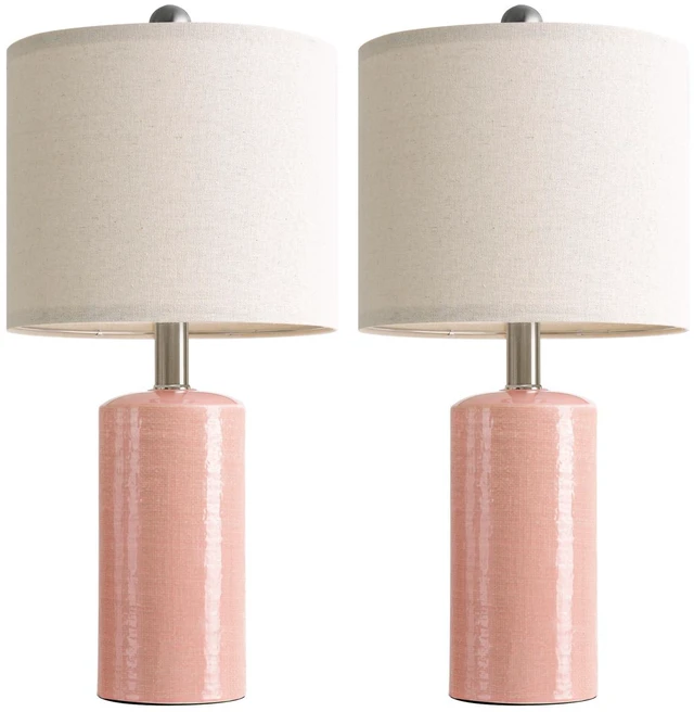 Alt view image 7 of 7 - Small Table Lamps Set of 2 for Living Room 20.25" Pink Lamps Bedside Lamps Ceramic Lamps for Night Stands, Table Lamps for Bedroom, Mid Century Modern Boho Farmhouse Nightstand Nursery Side Table Lamp