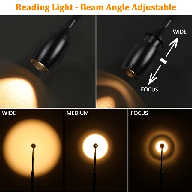 Alt view image 3 of 7 - Reading Floor Lamp, 72" Tall LED Lamp with Flexible Gooseneck, Dimmable Zoomable Spotlight, Adjustable Color Beam Torchiere Lamp, Touch & Remote Control, Task Craft Bedroom Living Room, Matte Black