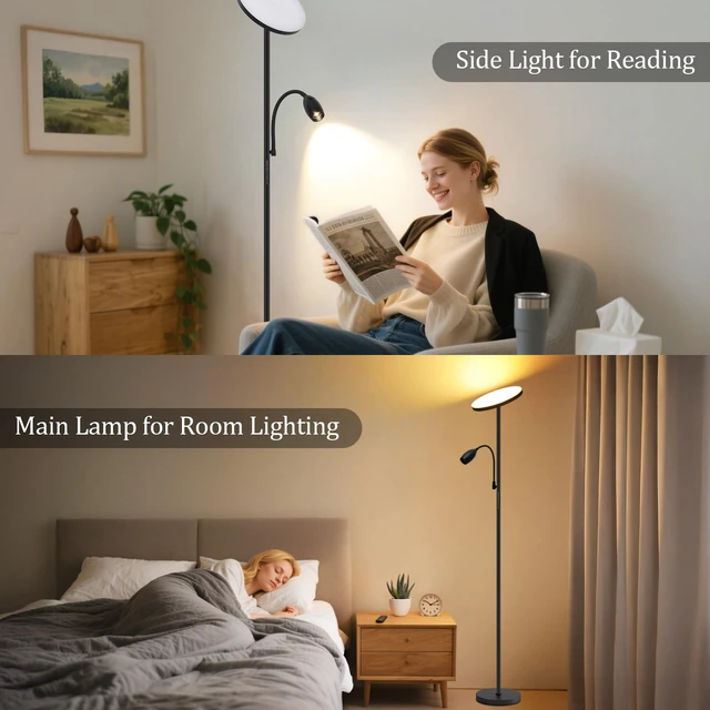 Alt view image 5 of 7 - Reading Floor Lamp, 72" Tall LED Lamp with Flexible Gooseneck, Dimmable Zoomable Spotlight, Adjustable Color Beam Torchiere Lamp, Touch & Remote Control, Task Craft Bedroom Living Room, Matte Black