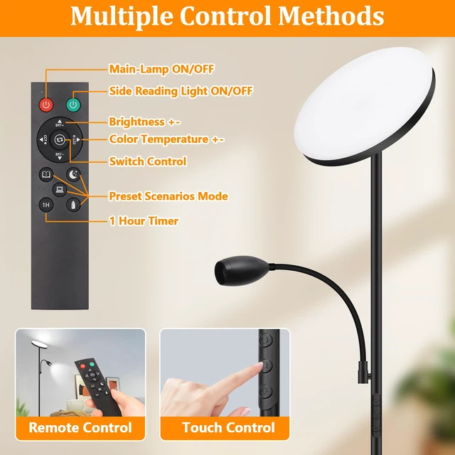 Alt view image 7 of 7 - Reading Floor Lamp, 72" Tall LED Lamp with Flexible Gooseneck, Dimmable Zoomable Spotlight, Adjustable Color Beam Torchiere Lamp, Touch & Remote Control, Task Craft Bedroom Living Room, Matte Black