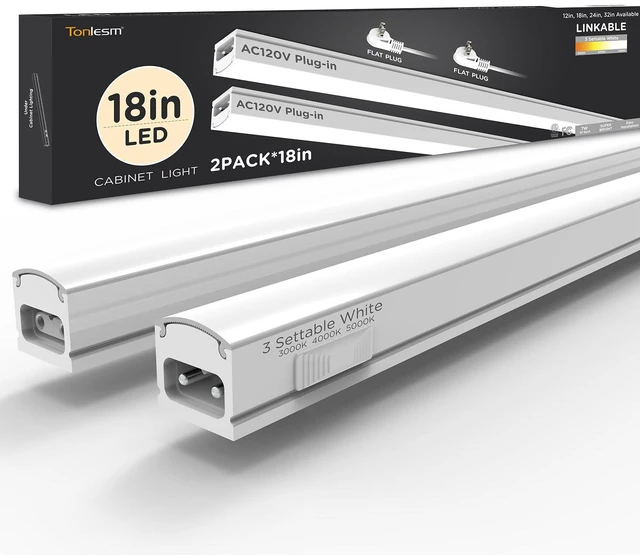 Main image of Under Cabinet Lighting Plug in AC120V 3CCT 3000/4000/5000K,Super Bright,Linkable Under Counter Lights for Kitchen,Ultra Slim LED Cabinet Light for Closet,Shelf,Sink,ETL Listed(18inch,White,2Pack)