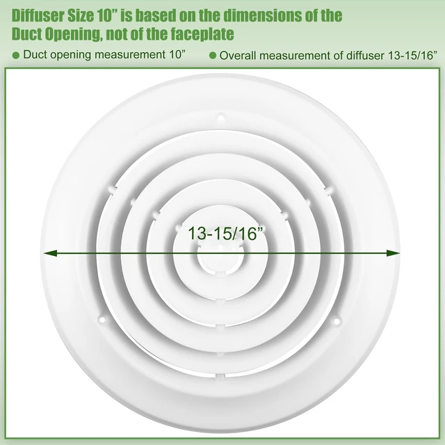 Alt view image 7 of 7 - 2 Pcs 10 Inch Round Vent Cover, White Ceiling Diffuser with Screws Outer Dimensions 13-15/16", HVAC Vent Duct Register Cover, Replacement Exhaust Fan Covers for Home Office Kitchen Ventilation
