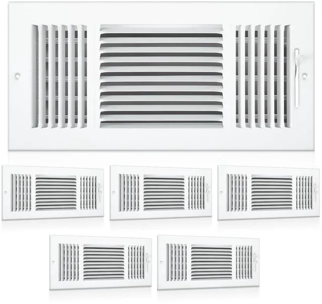 Main image of 6 Pack Wall Vent Covers Interior Size 14 X 6 Inch, White Steel 3 Way Adjustable Air Flow, Steel Construction for Ceiling Sidewall Bathroom Office HVAC, Durable Register Grilles