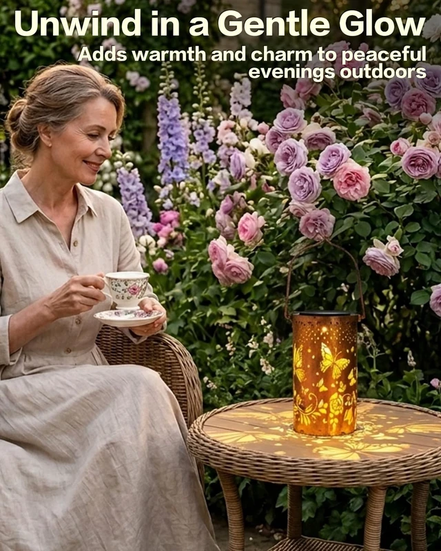 Alt view image 6 of 7 - Birthday Gifts for Women, Solar Lanterns, Butterfly, 1 Pack Solar Lanterns Outdoor Waterproof, Metal Hanging Lights, IP65 Waterproof, LED Decorative Lantern, Garden Decor, Gifts for Mom
