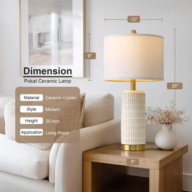 Alt view image 7 of 7 - Touch Bedside Table Lamps with 2 USB for Bedroom Living Room, 25'' Nightstand lamps Set of 2, 3 way dimmable with 2 bulbs, durable white ceramic, farmhouse & modern style for side table