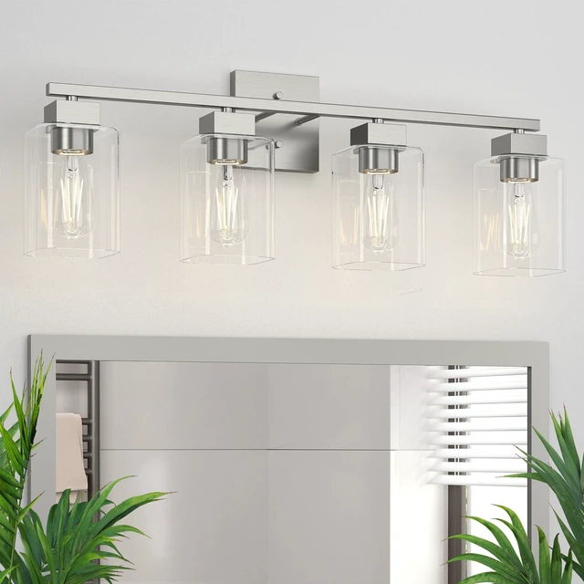 Main image of 4 Light Bathroom Vanity Light - Brush Nickel Matte Vanity Lights Square Design & UL Certification & Square 26 Silver Bathroom Lights Fixture Over Mirror, Brush Nickel Light for Bedroom