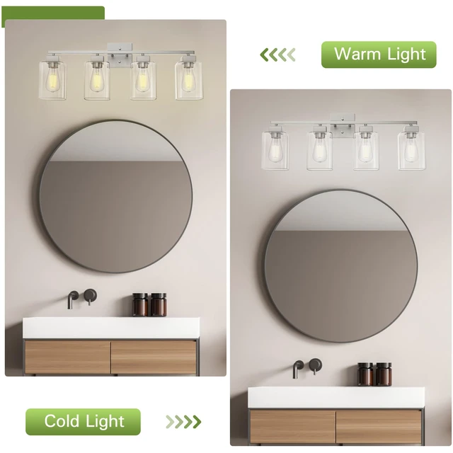 Alt view image 5 of 7 - 4 Light Bathroom Vanity Light - Brush Nickel Matte Vanity Lights Square Design & UL Certification & Square 26 Silver Bathroom Lights Fixture Over Mirror, Brush Nickel Light for Bedroom