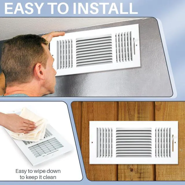 Alt view image 6 of 7 - 6 Pack Wall Vent Covers Interior Size 14 X 6 Inch, White Steel 3 Way Adjustable Air Flow, Steel Construction for Ceiling Sidewall Bathroom Office HVAC, Durable Register Grilles