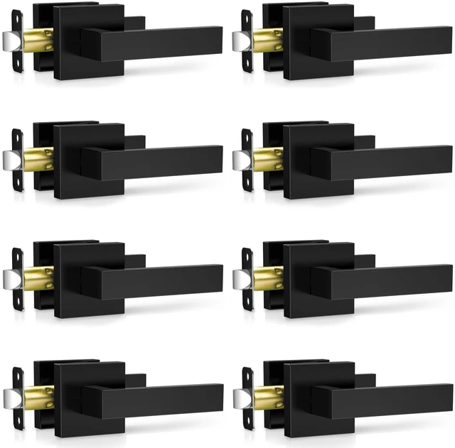 Main image of 8 Pack Matte Black Door Handles Interior, Passage Door Knobs Closet Door Levers for Hallway, Heavy Duty Square Doorknob Non-Locking Handlesets for Left & Right Sided Doors
