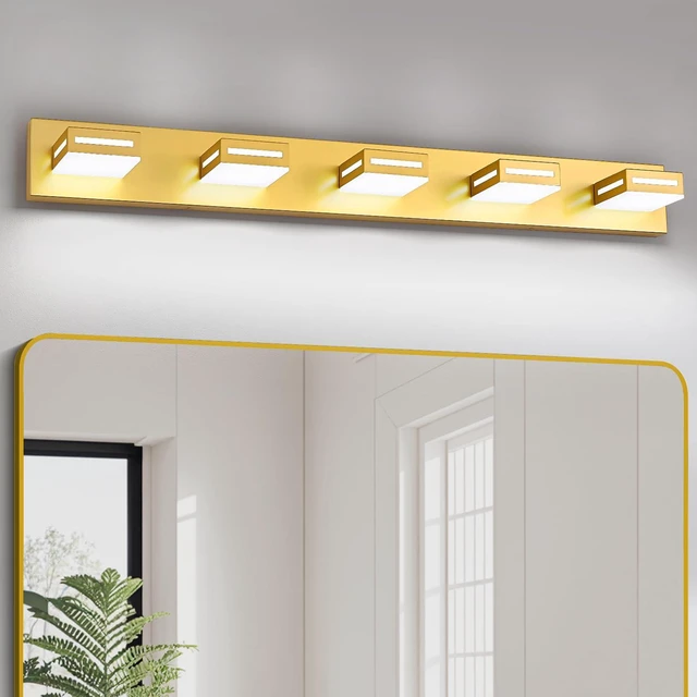 Main image of LED Bathroom Vanity Light Fixtures, 40-inch 5-Light Gold Rotatable Modern Vanity Lights for Bathroom Lighting Fixtures Over Mirror, 6000K Cool White Wall Light, No Assembly Needed