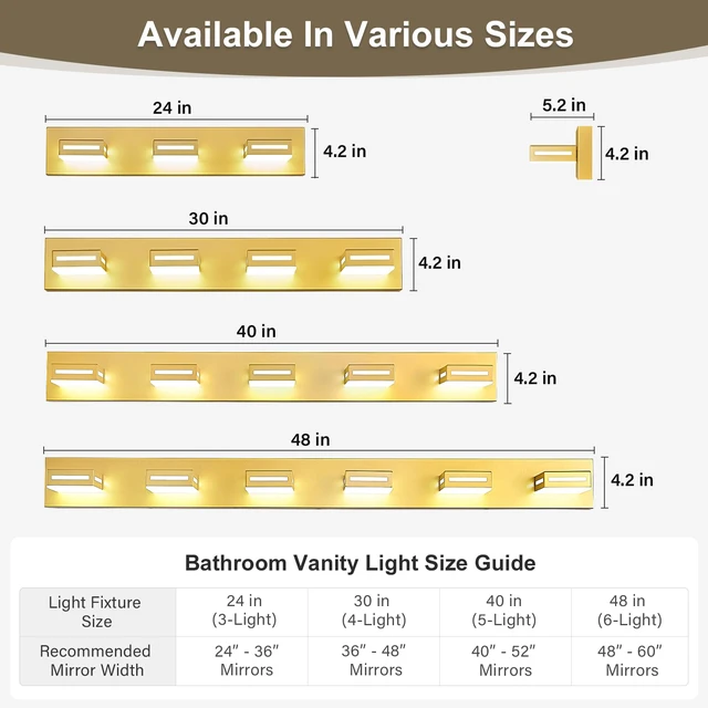 Alt view image 2 of 7 - LED Bathroom Vanity Light Fixtures, 40-inch 5-Light Gold Rotatable Modern Vanity Lights for Bathroom Lighting Fixtures Over Mirror, 6000K Cool White Wall Light, No Assembly Needed