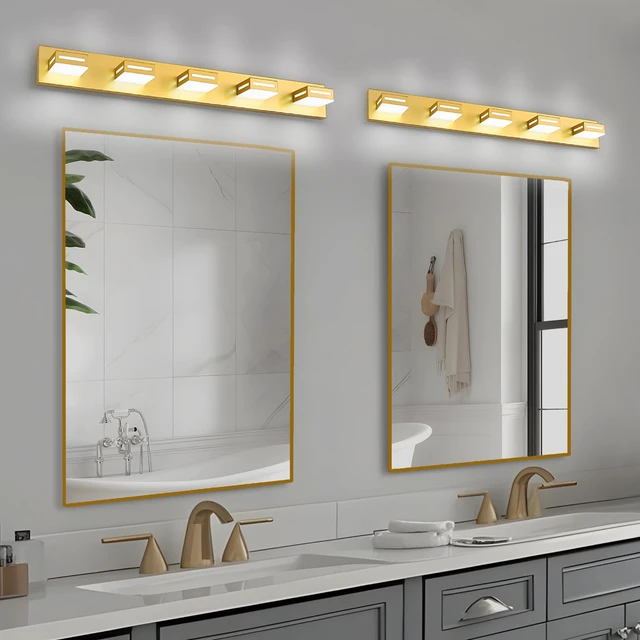 Alt view image 7 of 7 - LED Bathroom Vanity Light Fixtures, 40-inch 5-Light Gold Rotatable Modern Vanity Lights for Bathroom Lighting Fixtures Over Mirror, 6000K Cool White Wall Light, No Assembly Needed