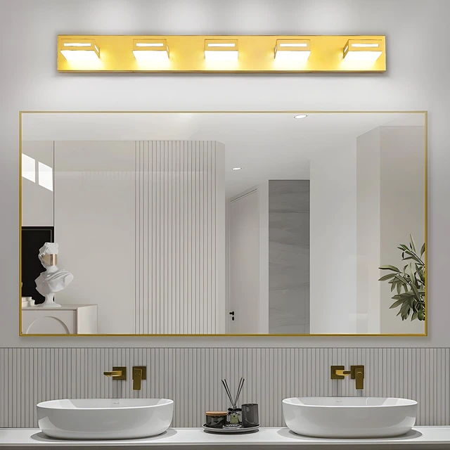 Alt view image 6 of 7 - LED Bathroom Vanity Light Fixtures, 40-inch 5-Light Gold Rotatable Modern Vanity Lights for Bathroom Lighting Fixtures Over Mirror, 6000K Cool White Wall Light, No Assembly Needed