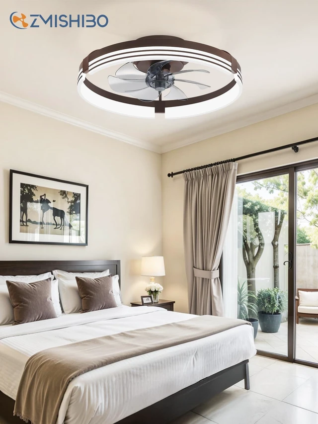 Alt view image 7 of 7 - Low Profile Ceiling Fans with Lights and Remote, 20" Brown 3000K-6000K Dimmable Fandelier LED, Flush Mount, 6 Wind Speeds, Reversible, Timer, Bedroom, Living Room, Kitchen, Kids Room