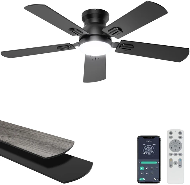 Main image of 42'' Low Profile Ceiling Fan with Lights, Remote/APP Control, Black Flush Mount, Dimmable 3CCT LED, Quiet DC Motor; Memory Function, 4775 CFM, Small Ceiling Fan for Indoor Bedroom Kitchen