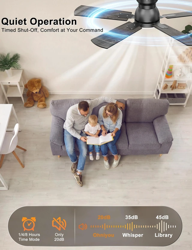 Alt view image 5 of 7 - 42'' Low Profile Ceiling Fan with Lights, Remote/APP Control, Black Flush Mount, Dimmable 3CCT LED, Quiet DC Motor; Memory Function, 4775 CFM, Small Ceiling Fan for Indoor Bedroom Kitchen