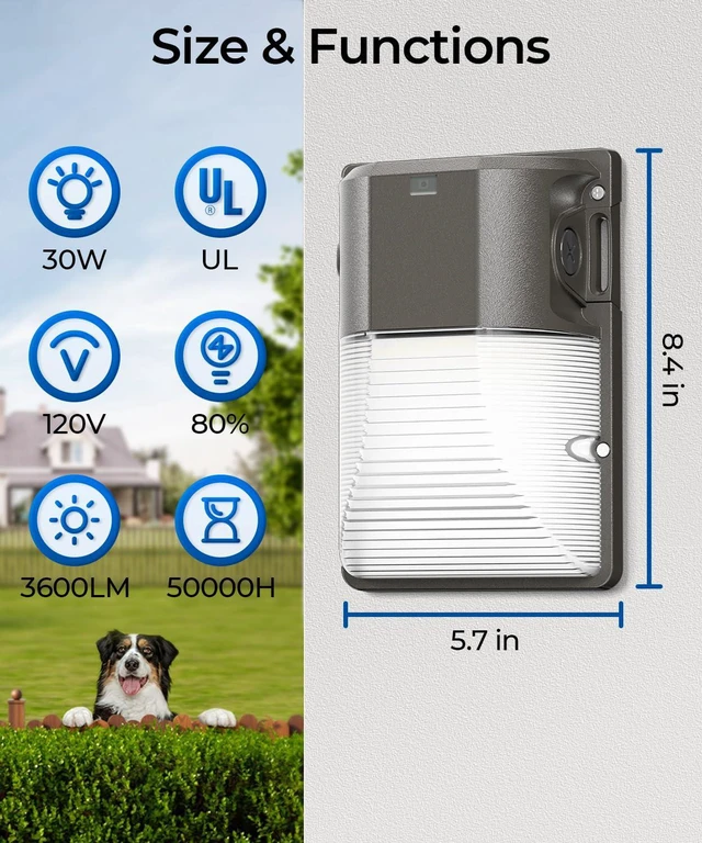 Alt view image 5 of 7 - 30W LED Wall Pack Light, 5000K 3600LM, Dusk to Dawn Sensor, 4 Pack 120Vac, IP65 Waterproof, 3600LM, Hardwired Installation, Pre-punched Design, UL Listed, Garage and Porch Security Use