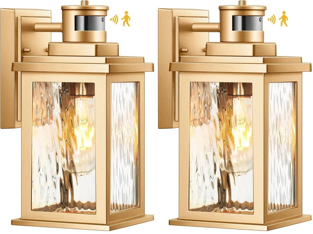 Main image of Motion Sensor Porch Lights, Outdoor Light Fixtures Wall Mount Dusk to Dawn, Gold Waterproof Exterior Lights for House, Outdoor Wall Lights for House, Doorway, Patio, Anti-Rust (Pack of 2)