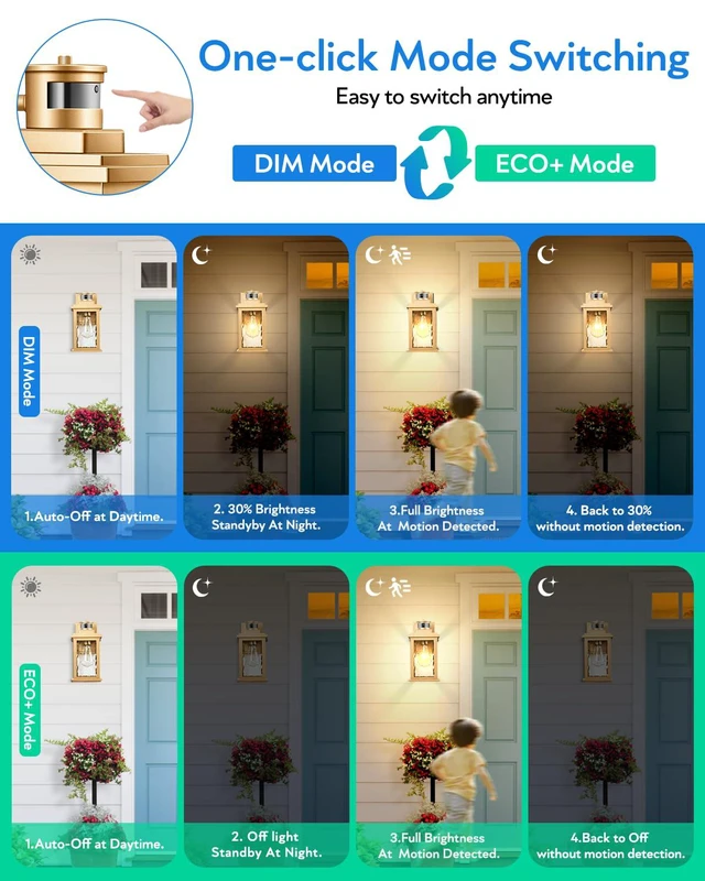 Alt view image 2 of 7 - Motion Sensor Porch Lights, Outdoor Light Fixtures Wall Mount Dusk to Dawn, Gold Waterproof Exterior Lights for House, Outdoor Wall Lights for House, Doorway, Patio, Anti-Rust (Pack of 2)