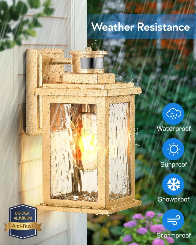 Alt view image 5 of 7 - Motion Sensor Porch Lights, Outdoor Light Fixtures Wall Mount Dusk to Dawn, Gold Waterproof Exterior Lights for House, Outdoor Wall Lights for House, Doorway, Patio, Anti-Rust (Pack of 2)