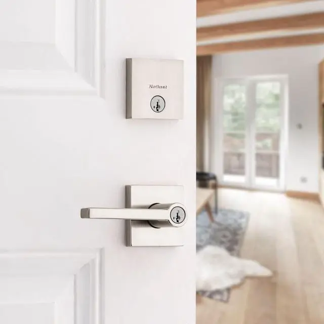 Alt view image 4 of 6 - 991 Halifax Keyed Entry Lever and Single Cylinder Deadbolt Combo Pack Featuring SmartKey and Microban in Satin Nickel