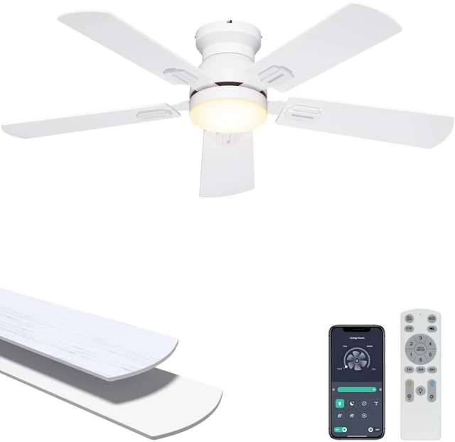 Main image of 42'' Low Profile Ceiling Fan with Lights, Remote/APP Control, White Flush Mount, Dimmable 3CCT LED, Quiet DC Motor; Memory Function, 4775 CFM, Small Ceiling Fan for Indoor Bedroom Kitchen
