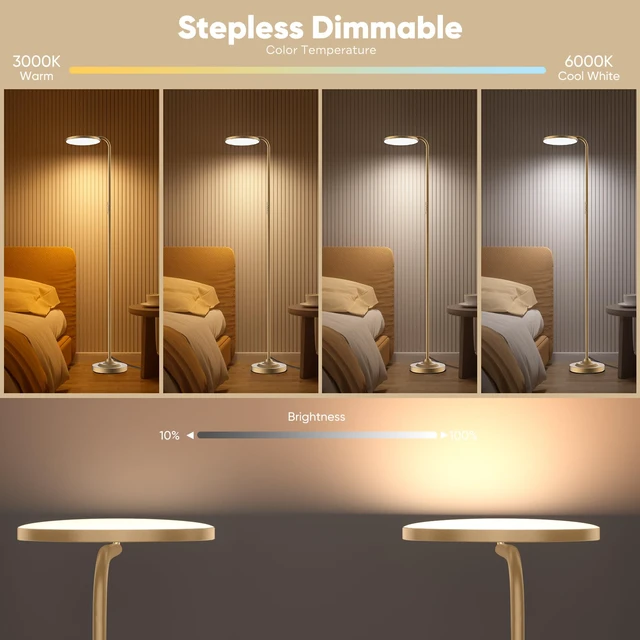 Alt view image 3 of 7 - 36W LED Floor Lamp, Super Bright Standing Lamp, Modern Stepless Dimmable Torchiere Tall Lamp with Remote Control, 350°Rotating Head Reading Floor Lamp for Living Room, Bedroom, Office