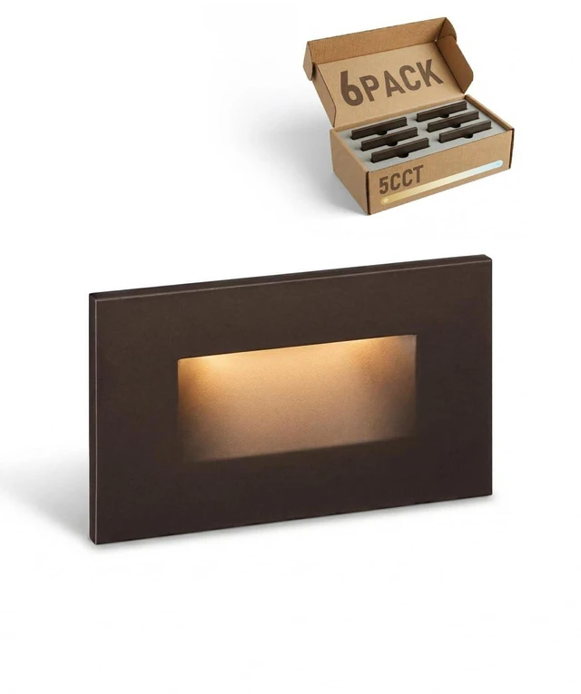 Main image of 6-Pack 5CCT 120V LED Step Lights, Horizontal, Oil Rubbed Bronze 150LM, 5%-100% Dimmable, CRI90, ETL, Indoor Outdoor Stair Lights, Wet Location, 2700K/3000K/3500K/4000K/5000K, Aluminum