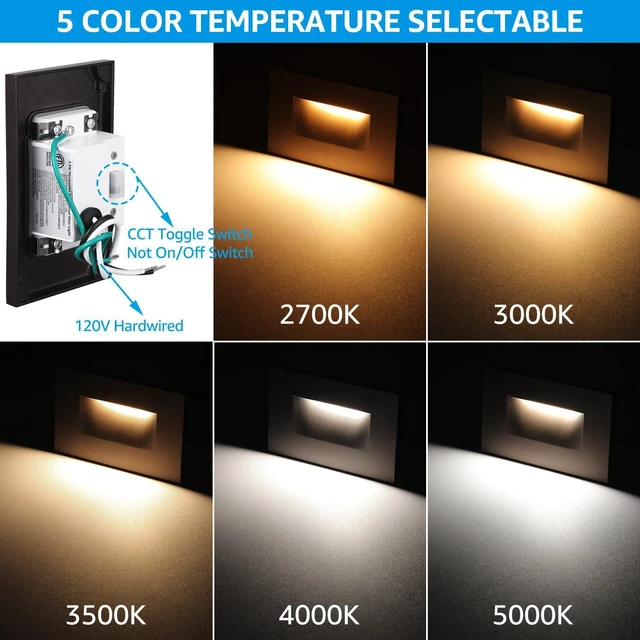 Alt view image 2 of 7 - 6-Pack 5CCT 120V LED Step Lights, Horizontal, Oil Rubbed Bronze 150LM, 5%-100% Dimmable, CRI90, ETL, Indoor Outdoor Stair Lights, Wet Location, 2700K/3000K/3500K/4000K/5000K, Aluminum