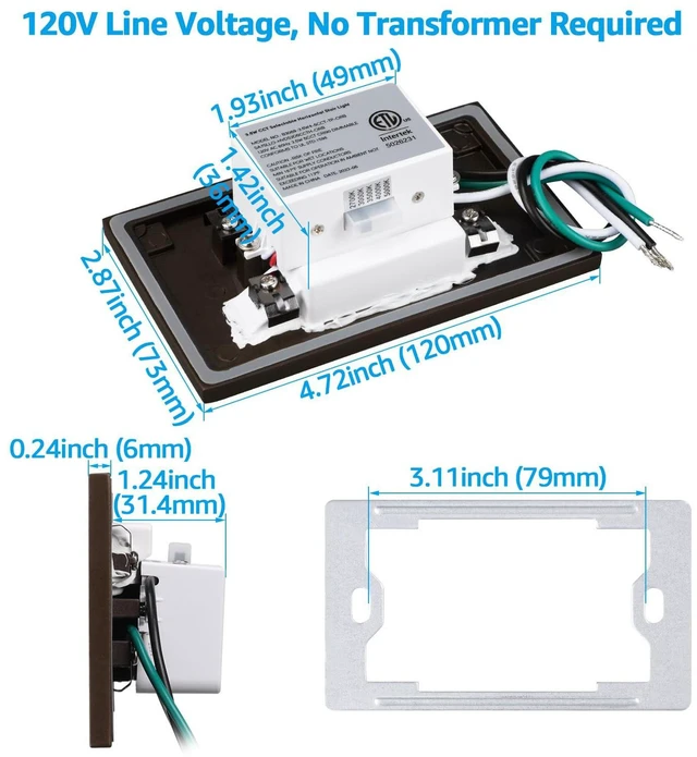 Alt view image 5 of 7 - 6-Pack 5CCT 120V LED Step Lights, Horizontal, Oil Rubbed Bronze 150LM, 5%-100% Dimmable, CRI90, ETL, Indoor Outdoor Stair Lights, Wet Location, 2700K/3000K/3500K/4000K/5000K, Aluminum
