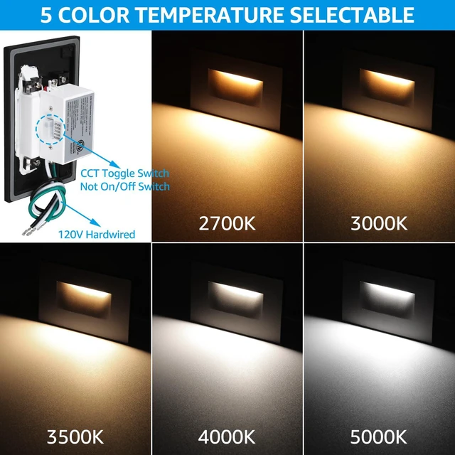 Alt view image 2 of 7 - 6-Pack 5CCT 120V LED Step Lights, Horizontal, Black 150LM, 5%-100% Dimmable, CRI90, ETL, Indoor Outdoor Stair Lights, Wet Location, 2700K/3000K/3500K/4000K/5000K, Aluminum