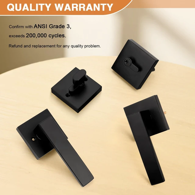 Alt view image 2 of 7 - Flat Black Passage Door Lever with Single Cylinder Deadbolts Combo Pack, Modern Square Lock Set Handleset,Exterior Door Handle and Deadbolts Set,Exterior Door Lever Passage 2 Pack