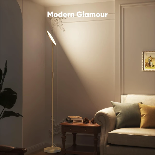 Alt view image 6 of 7 - 36W LED Floor Lamp, Super Bright Standing Lamp, Modern Stepless Dimmable Torchiere Tall Lamp with Remote Control, 350°Rotating Head Reading Floor Lamp for Living Room, Bedroom, Office