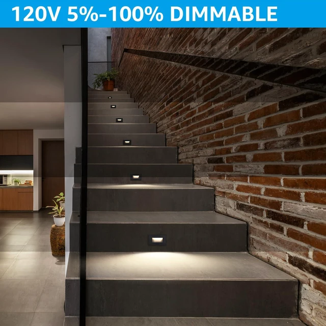Alt view image 3 of 7 - 6-Pack 5CCT 120V LED Step Lights, Horizontal, Black 150LM, 5%-100% Dimmable, CRI90, ETL, Indoor Outdoor Stair Lights, Wet Location, 2700K/3000K/3500K/4000K/5000K, Aluminum