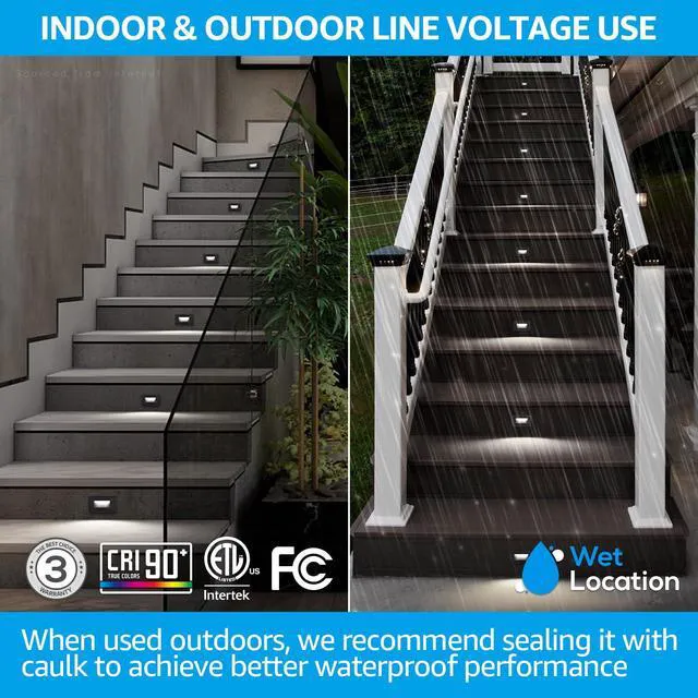 Alt view image 4 of 7 - 6-Pack 5CCT 120V LED Step Lights, Horizontal, Black 150LM, 5%-100% Dimmable, CRI90, ETL, Indoor Outdoor Stair Lights, Wet Location, 2700K/3000K/3500K/4000K/5000K, Aluminum